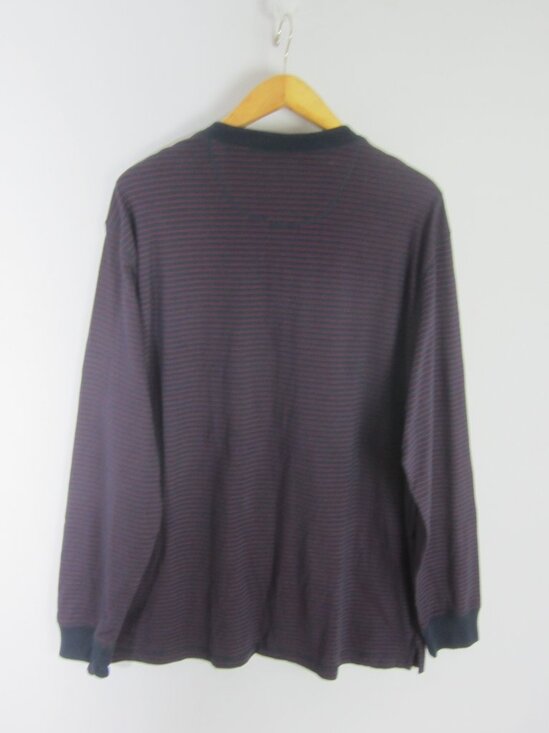 New Chaps Mens 2XB Navy Blue Red Striped Cotton Knit Henley LS Shirt Nautical - Picture 6 of 8